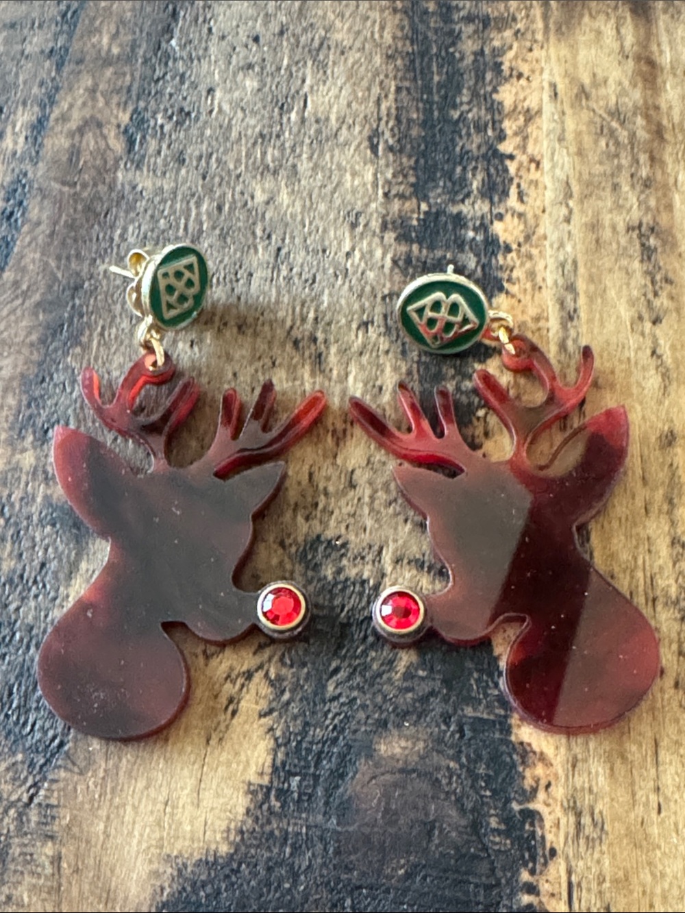 Brianna Cannon Holiday Tortoise Reindeer Drop Earrings with Gem Accent